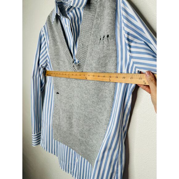 Maison Margiela Distressed Gray Vest Layered Blue & White Stripe Shirt - Picture 15 of 16